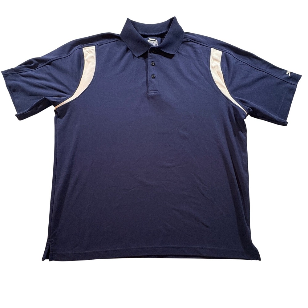 Slazenger Polo Shirt Mens Large Navy Blue‎ Short Sleeve Golf Performance Active